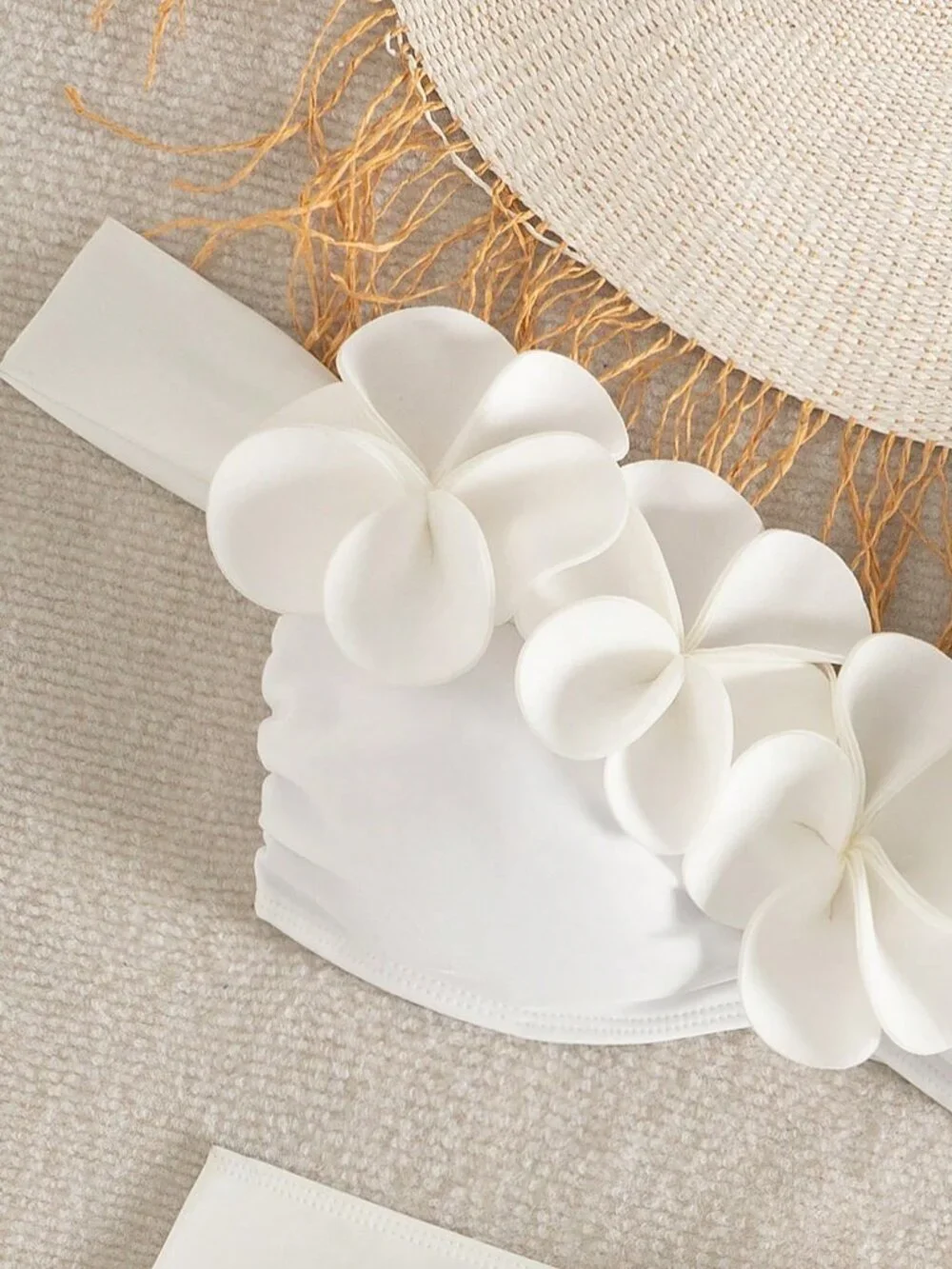 White Floral 3D Women's Sexy Beach Party Outfit Bikini Set